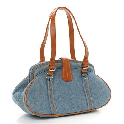Christian Dior Denim Embroidered Satchel Blue 2 of 9