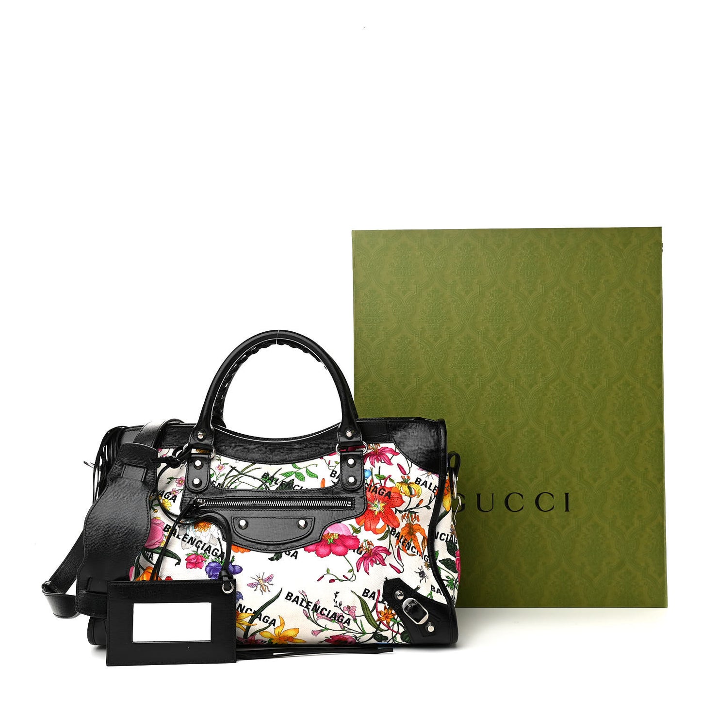 X GUCCI Canvas Azalea Calfskin Flora Logo Print Neo Classic Silver Hardware Medium City White Multicolor Black