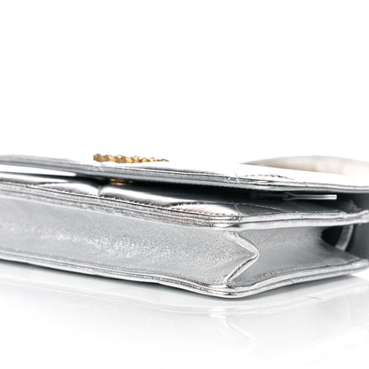 Chanel Metallic Lambskin Quilted Chanel 19 Wallet On Chain WOC Silver 10 of 14