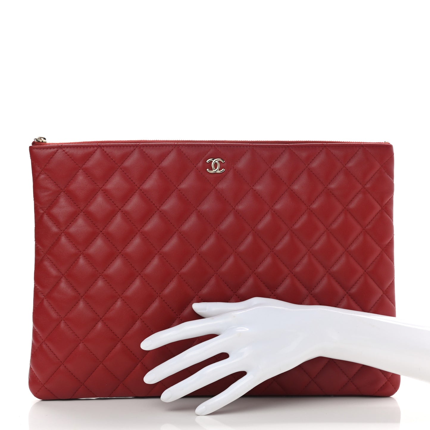 Lambskin Quilted Large Cosmetic Case Red