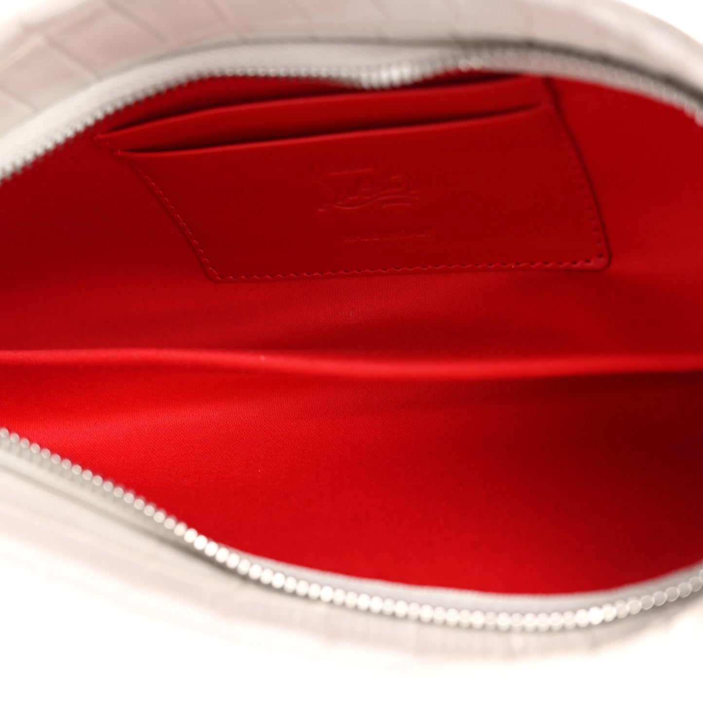 Crocodile Embossed Calfskin Loubi Twist Zip Clutch Bag Craie