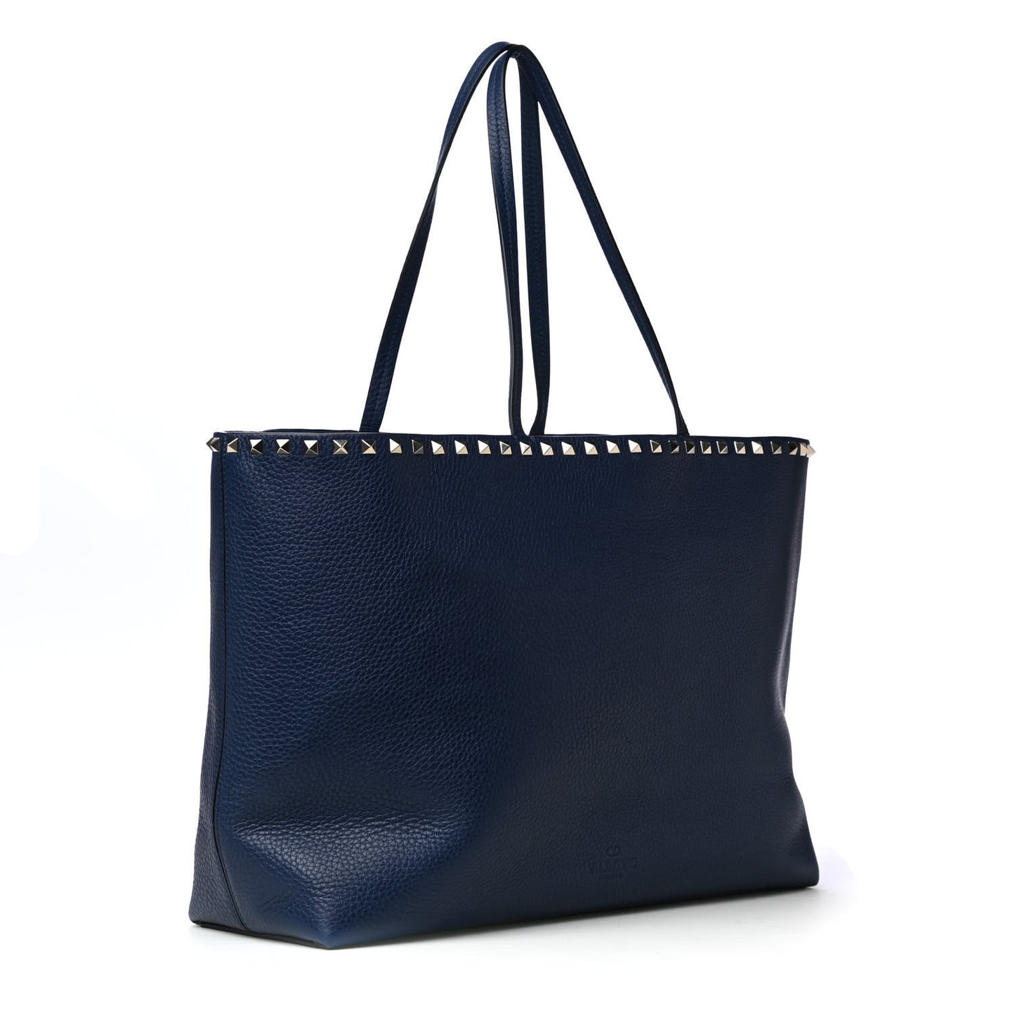 Grained Calfskin Rockstud Shoulder Tote Marine