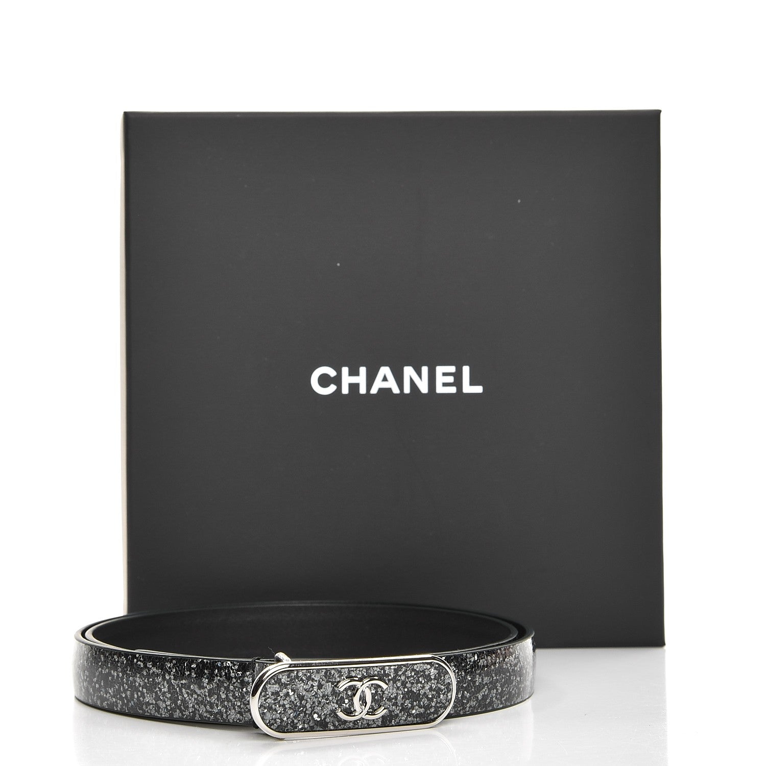Chanel Glitter Calfskin CC Logo Skinny Belt 80 32 Black 8 of 8