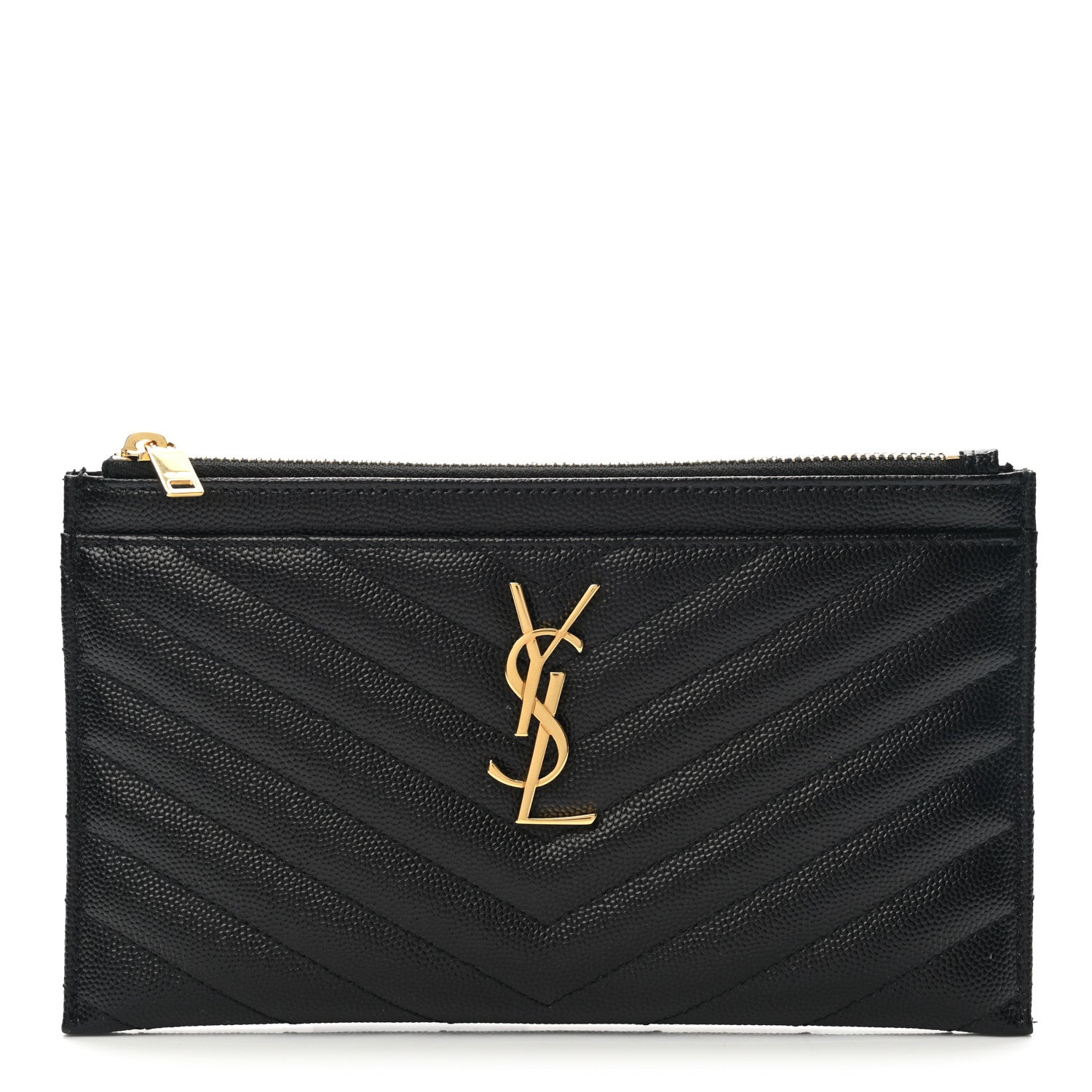 Saint Laurent Grain De Poudre Chevron Monogram Bill Pouch Black 1 of 8