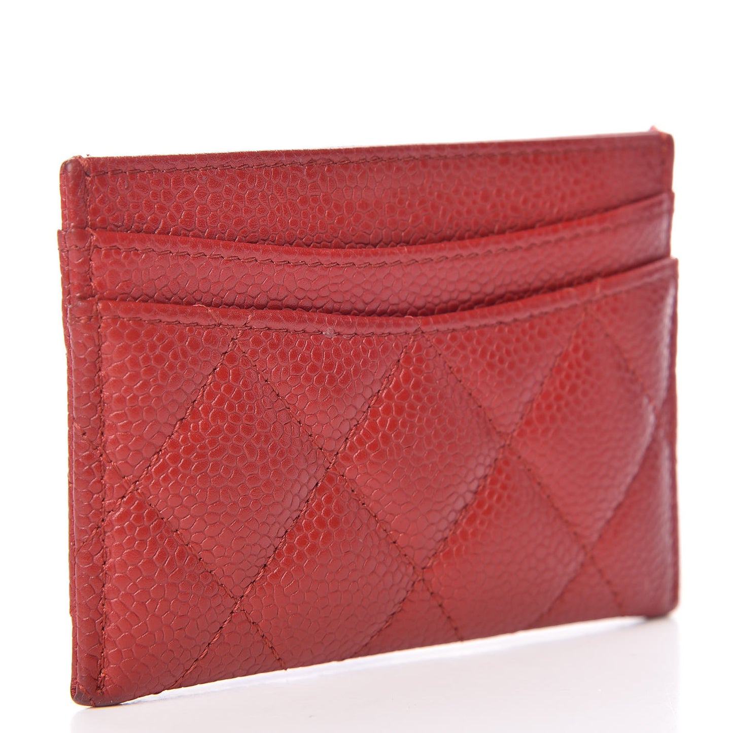 Caviar Quilted Card Holder Dark Red