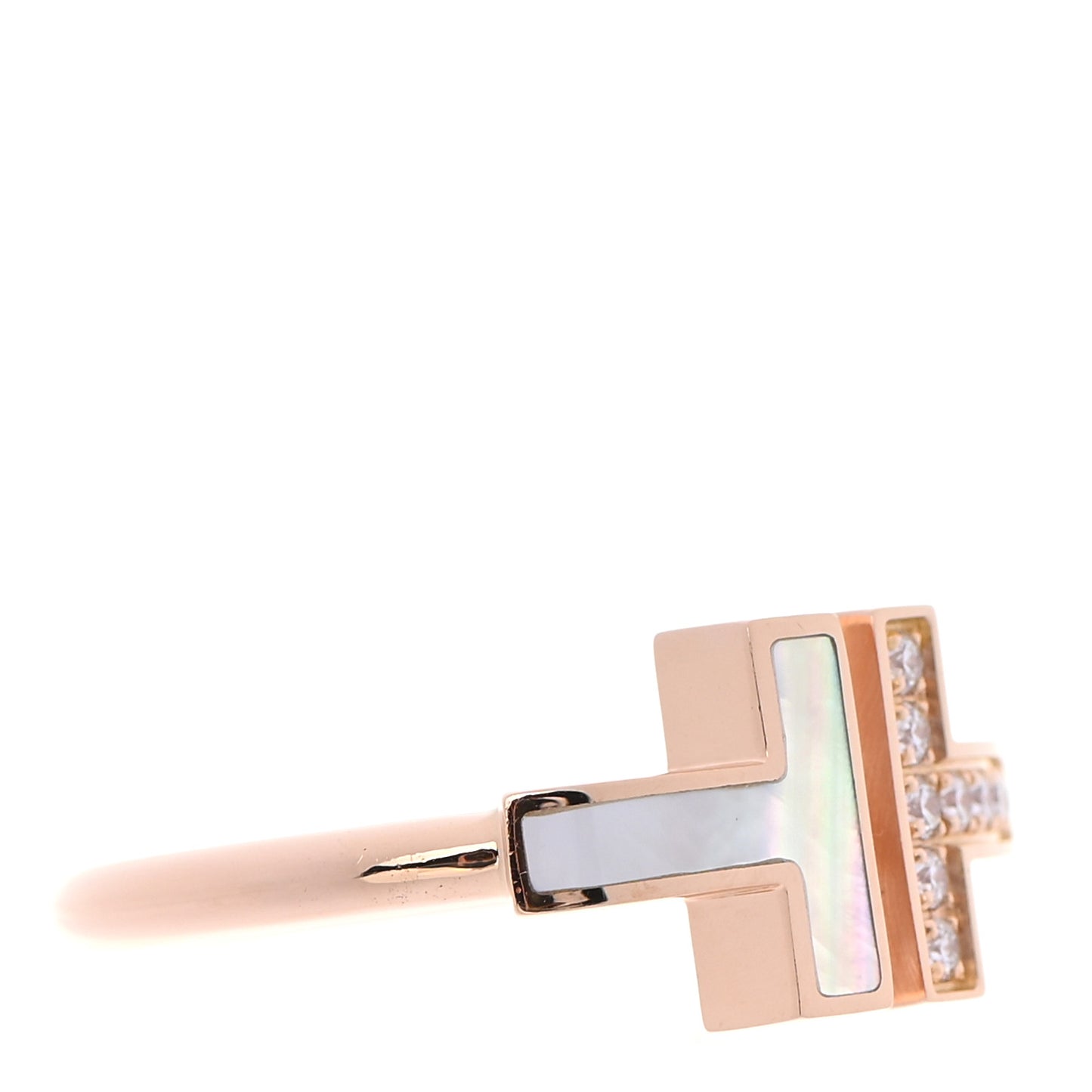 18K Rose Gold Diamond Mother of Pearl T Wire Ring 50 5.5
