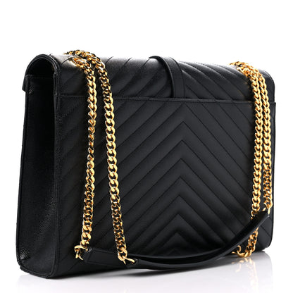Saint Laurent Grain De Poudre Matelasse Chevron Large Monogram Satchel Black 2 of 9