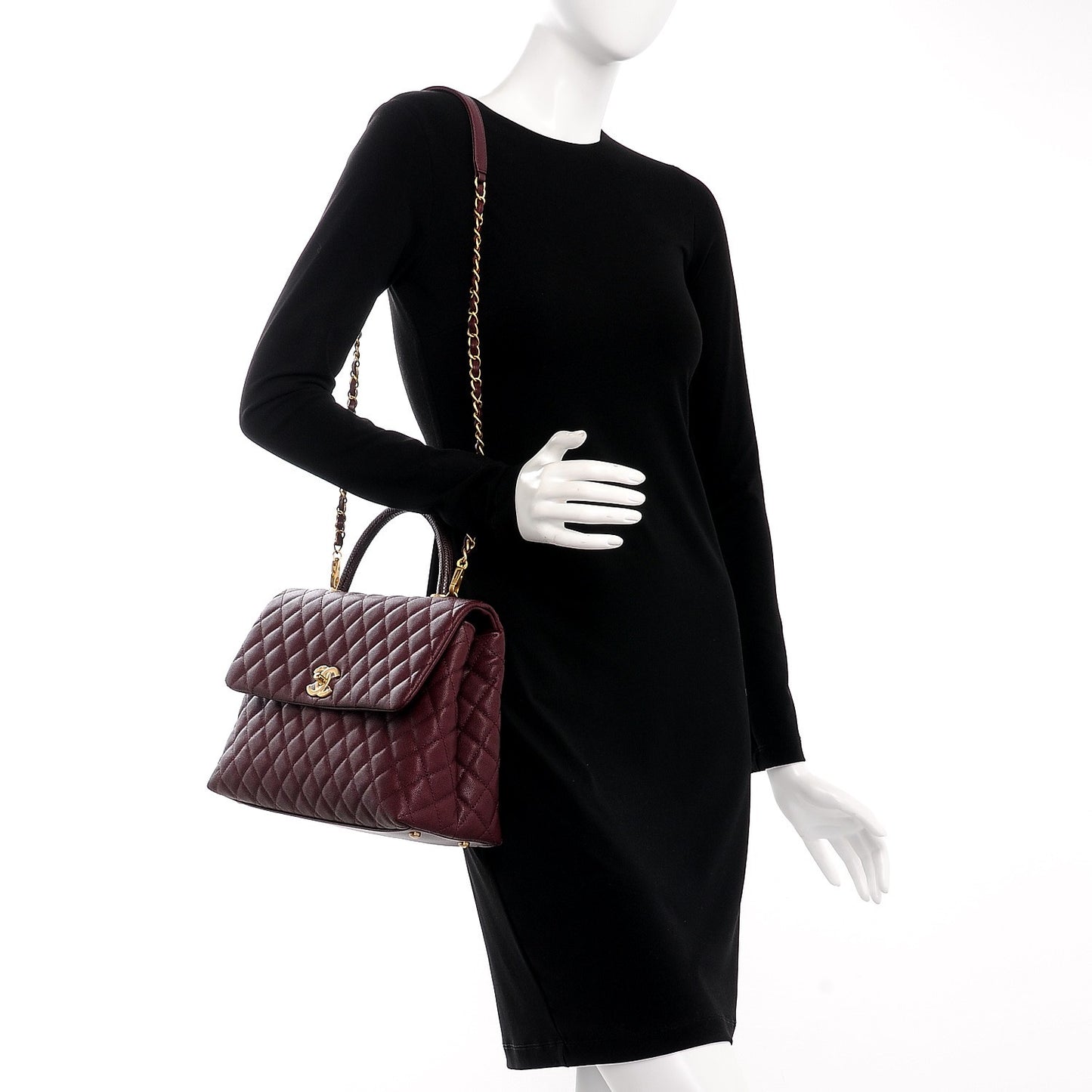Caviar Lizard Quilted Medium Coco Handle Flap Burgundy