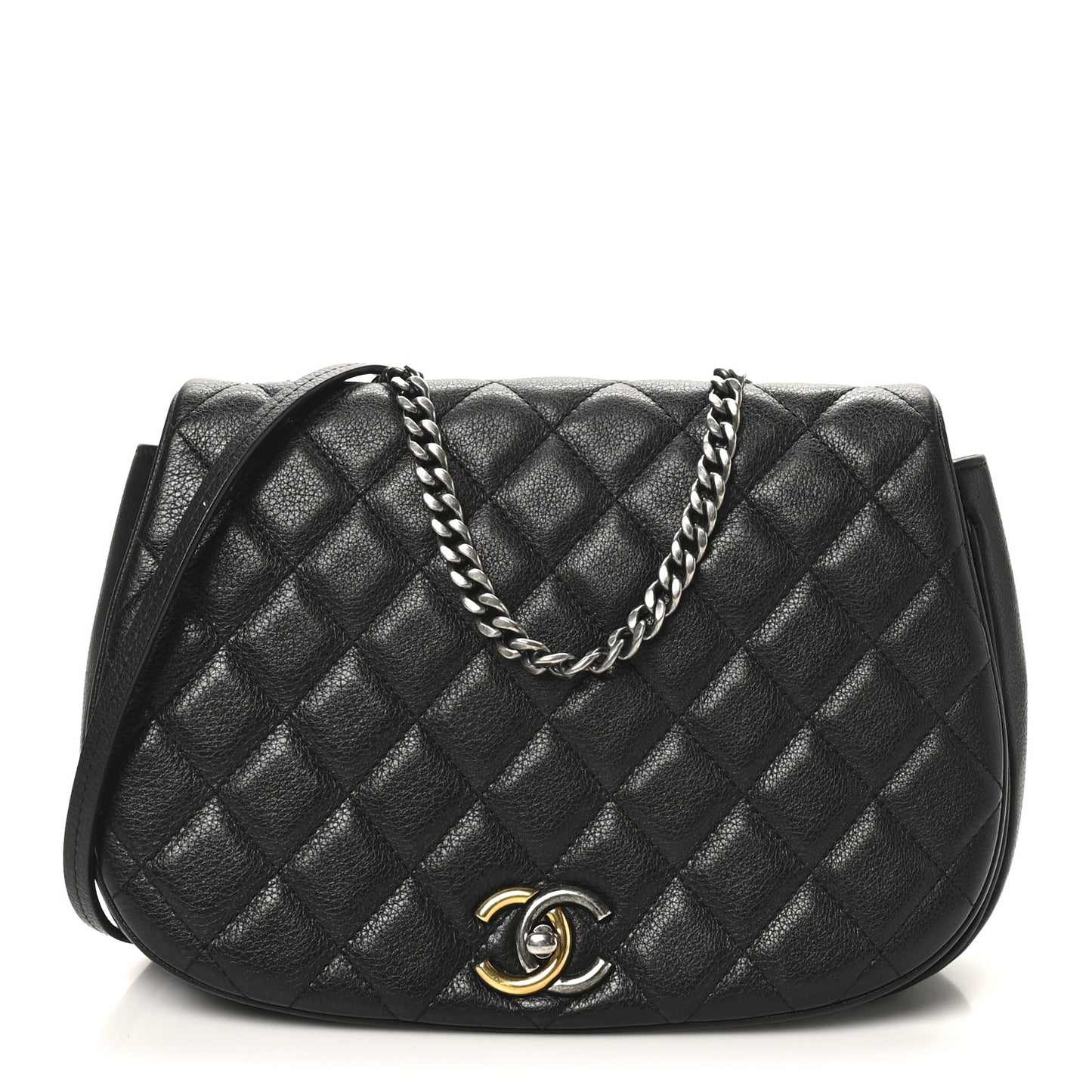 Calfskin Quilted Casual Pocket Messenger Flap Black
