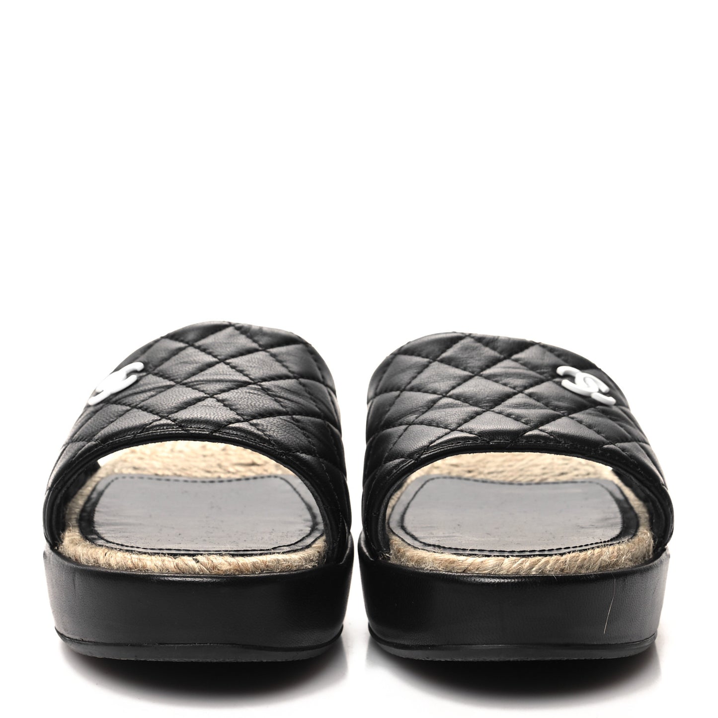 Lambskin Quilted CC Espadrille Slip On Sandals 36 Black