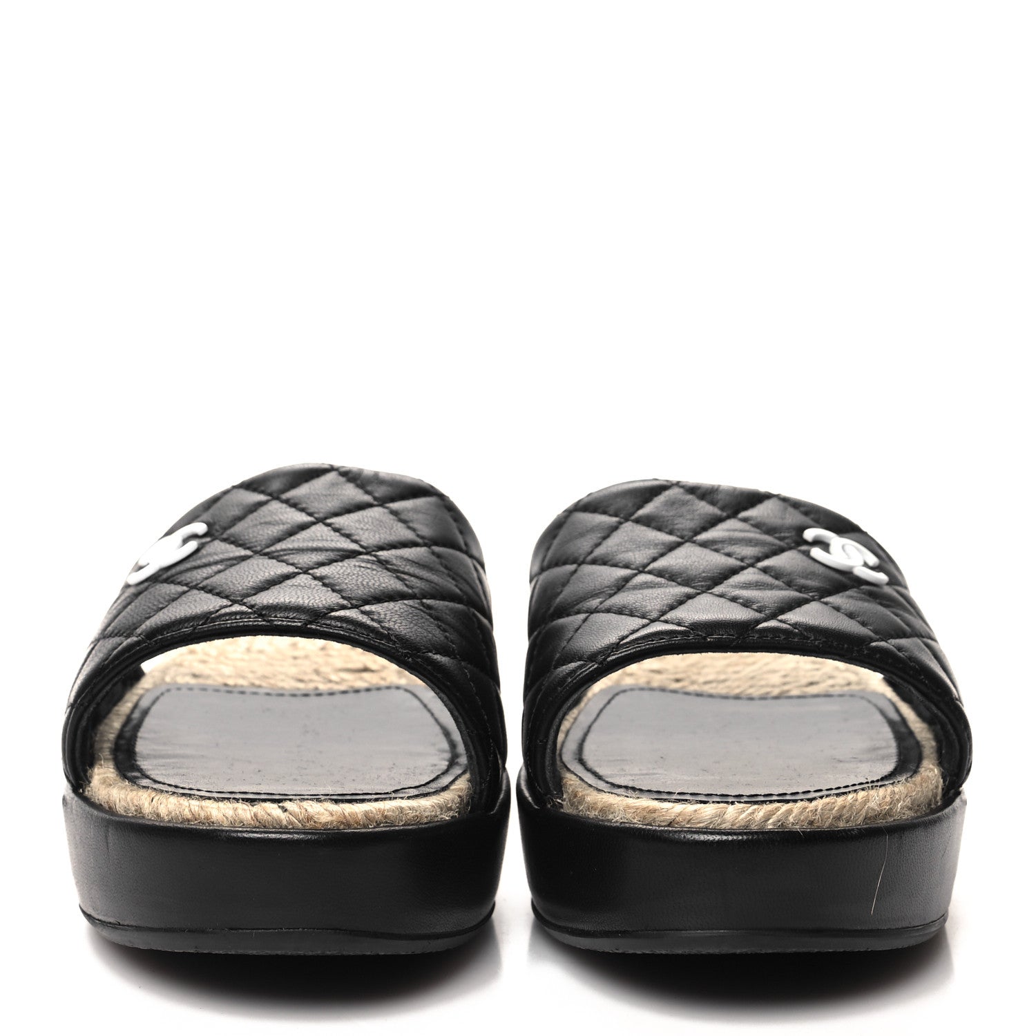 Chanel Lambskin Quilted CC Espadrille Slip On Sandals 36 Black 2 of 9