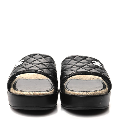 Chanel Lambskin Quilted CC Espadrille Slip On Sandals 36 Black 2 of 9