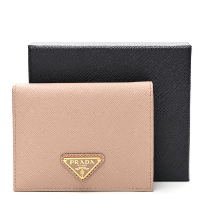 Prada Saffiano Small Triangle Bi-Fold Wallet Cipria 7 of 7