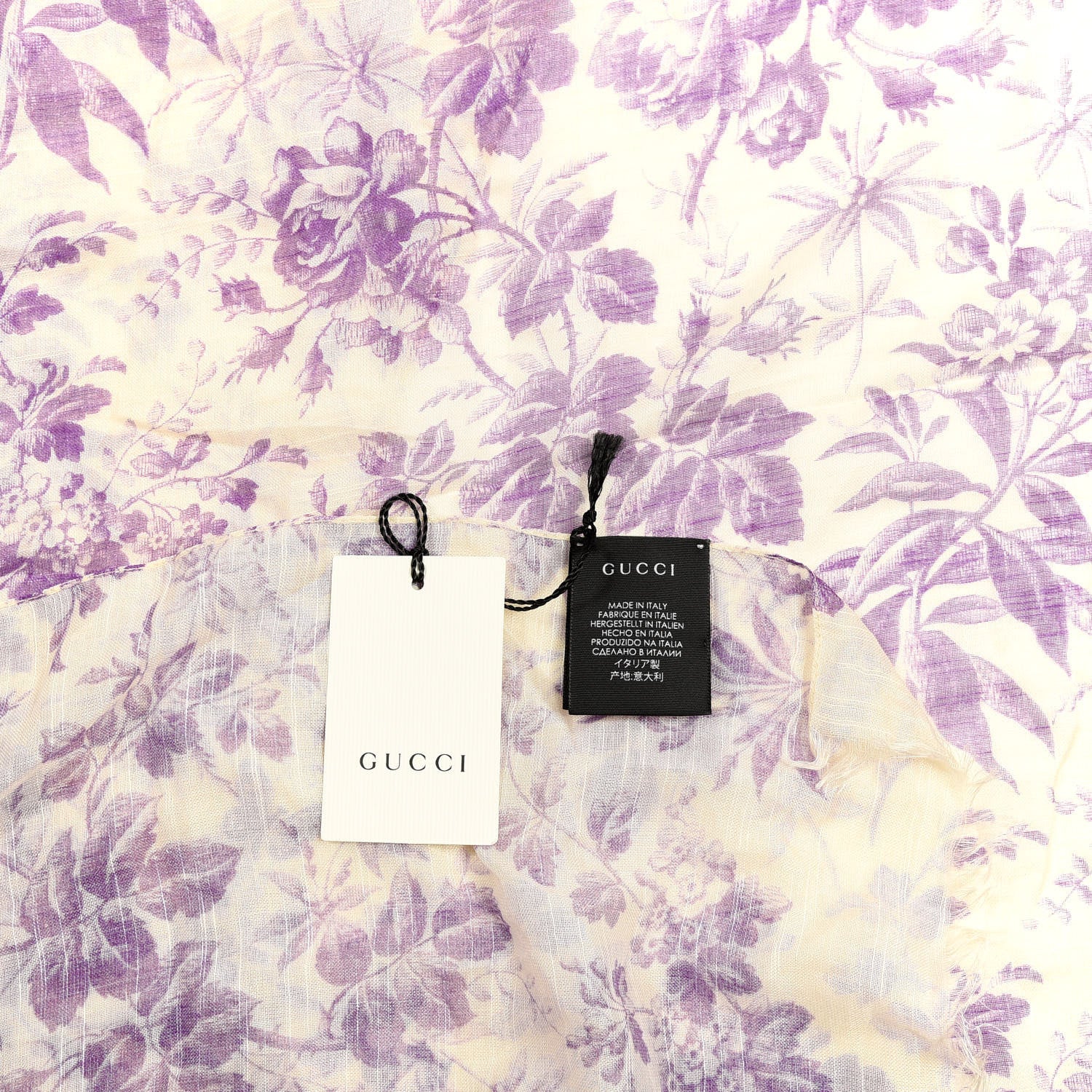 Gucci Modal Cotton Herbarium Print Scarf Ivory Purple 3 of 3