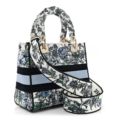 Christian Dior Canvas Embroidered Print Medium Lady D-Lite Blue Multicolor 3 of 9