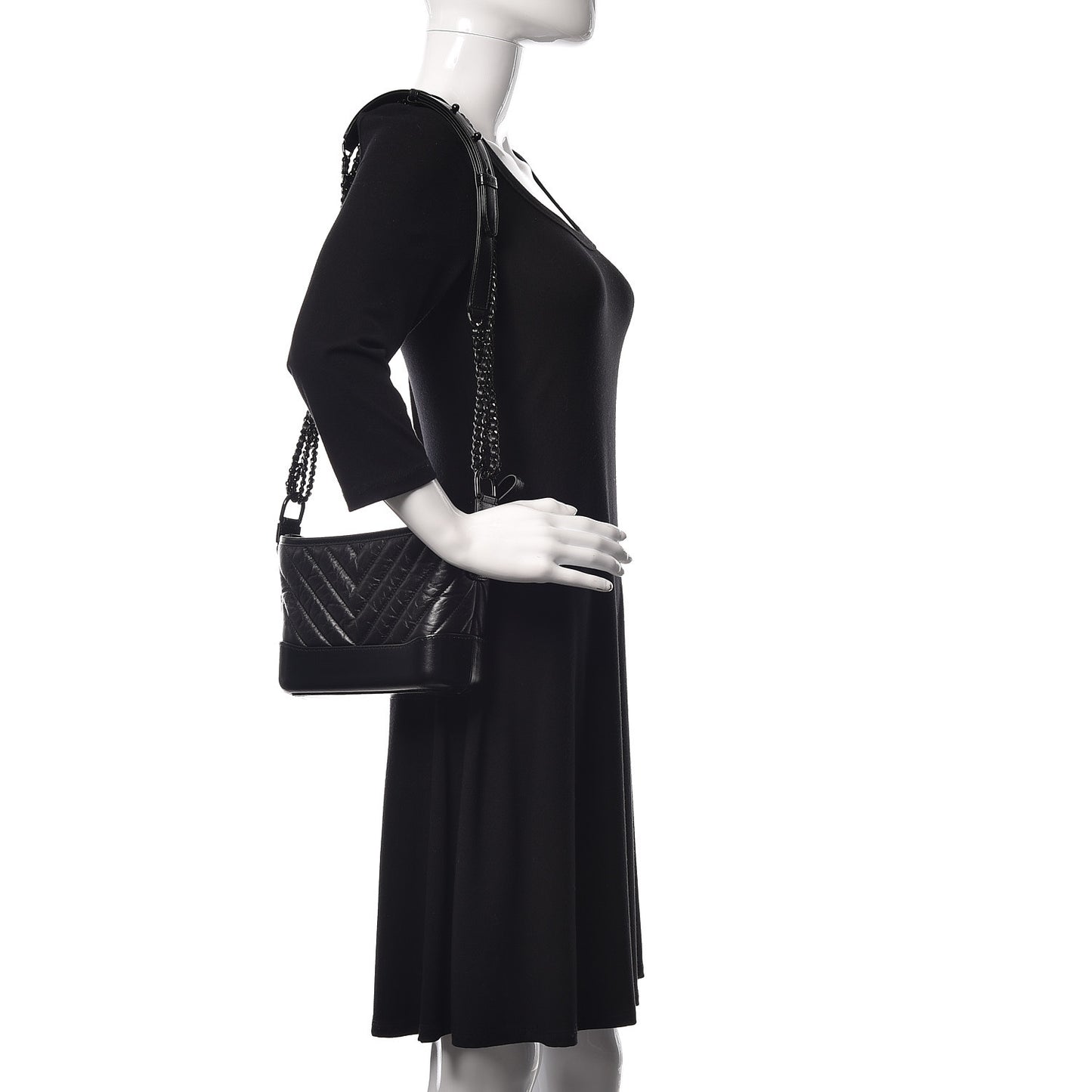 Aged Calfskin Chevron Quilted Small Gabrielle Hobo So Black