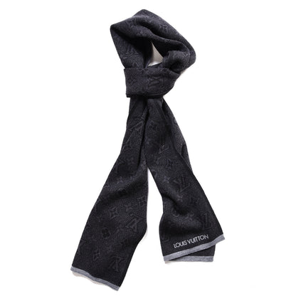 Louis Vuitton Wool Monogram Scarf Black Charcoal Grey 1 of 5