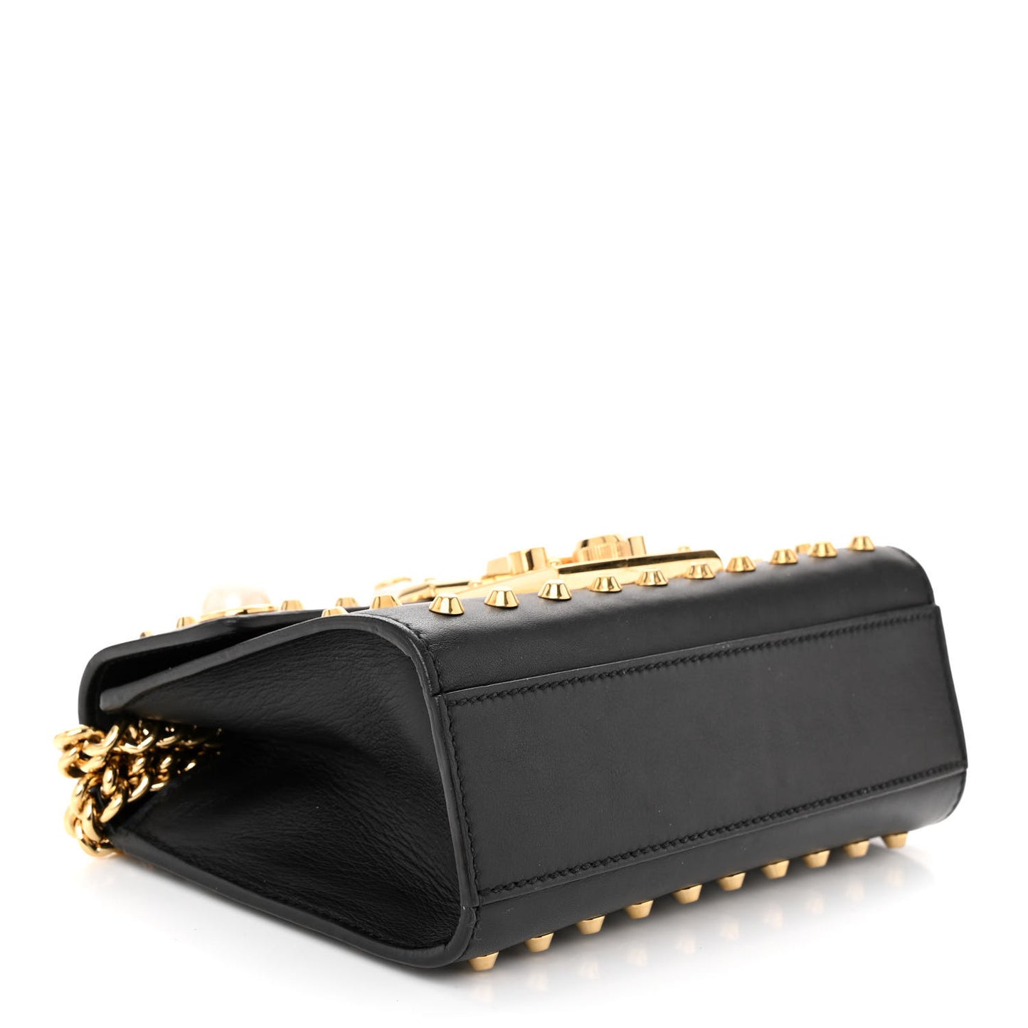 Calfskin Studded Small Padlock Shoulder Bag Black