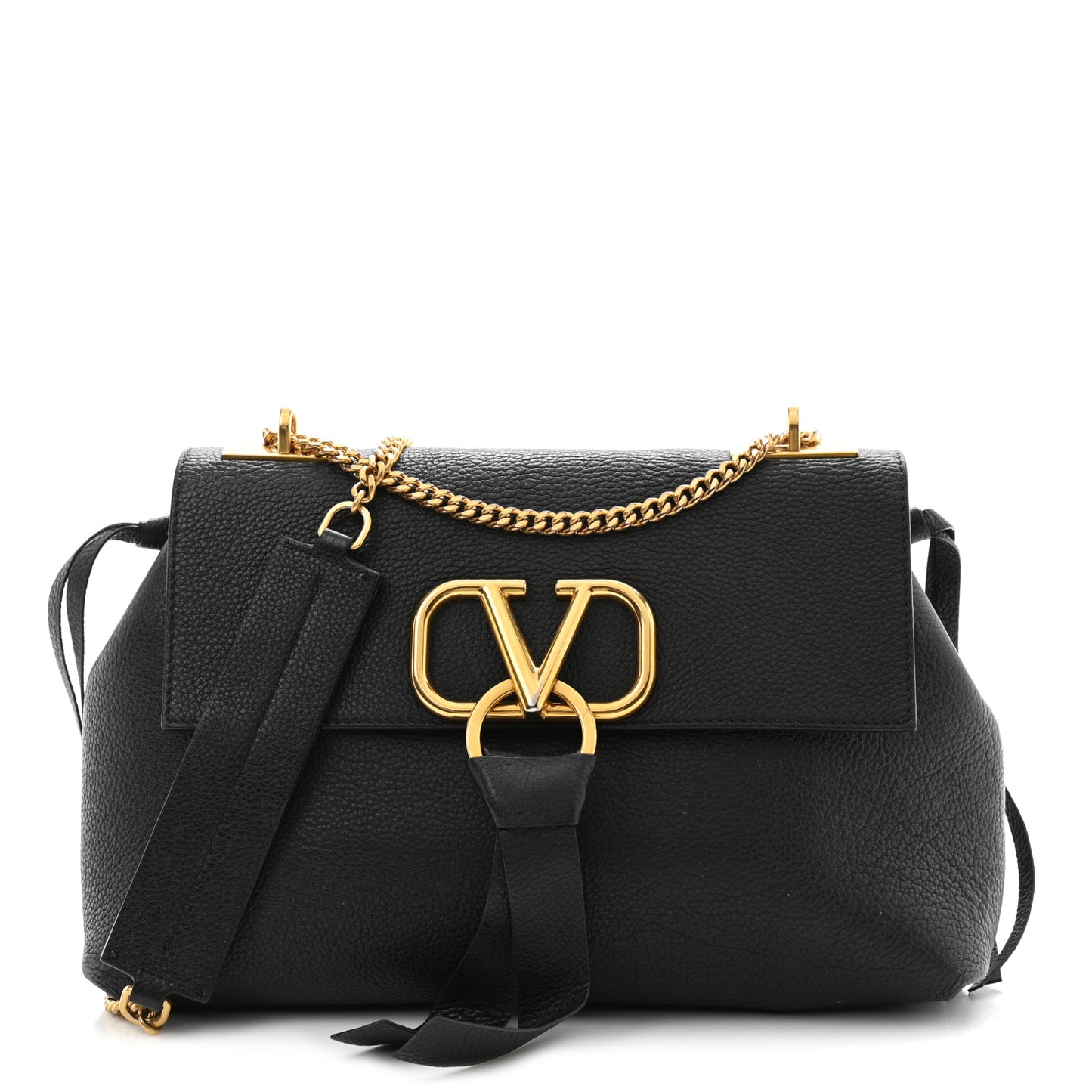 Pebbled Calfskin Small VRing Chain Shoulder Bag Black