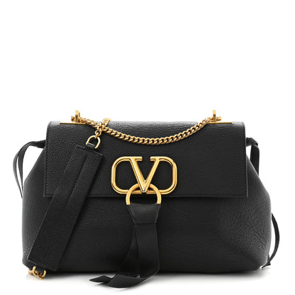 Valentino Garavani Pebbled Calfskin Small VRing Chain Shoulder Bag Black 1 of 12
