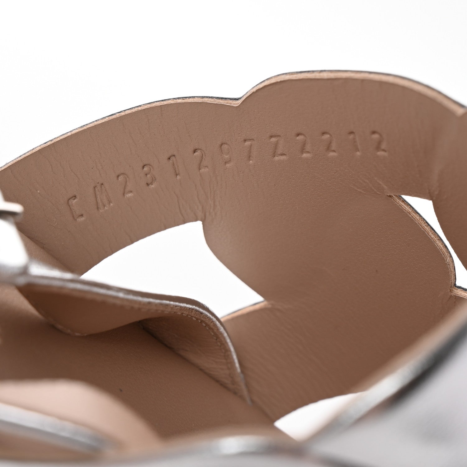 Hermes Metallic Nappa Chevre Velours Womens Grace Sandals 36.5 Gris Argente Beige 9 of 10