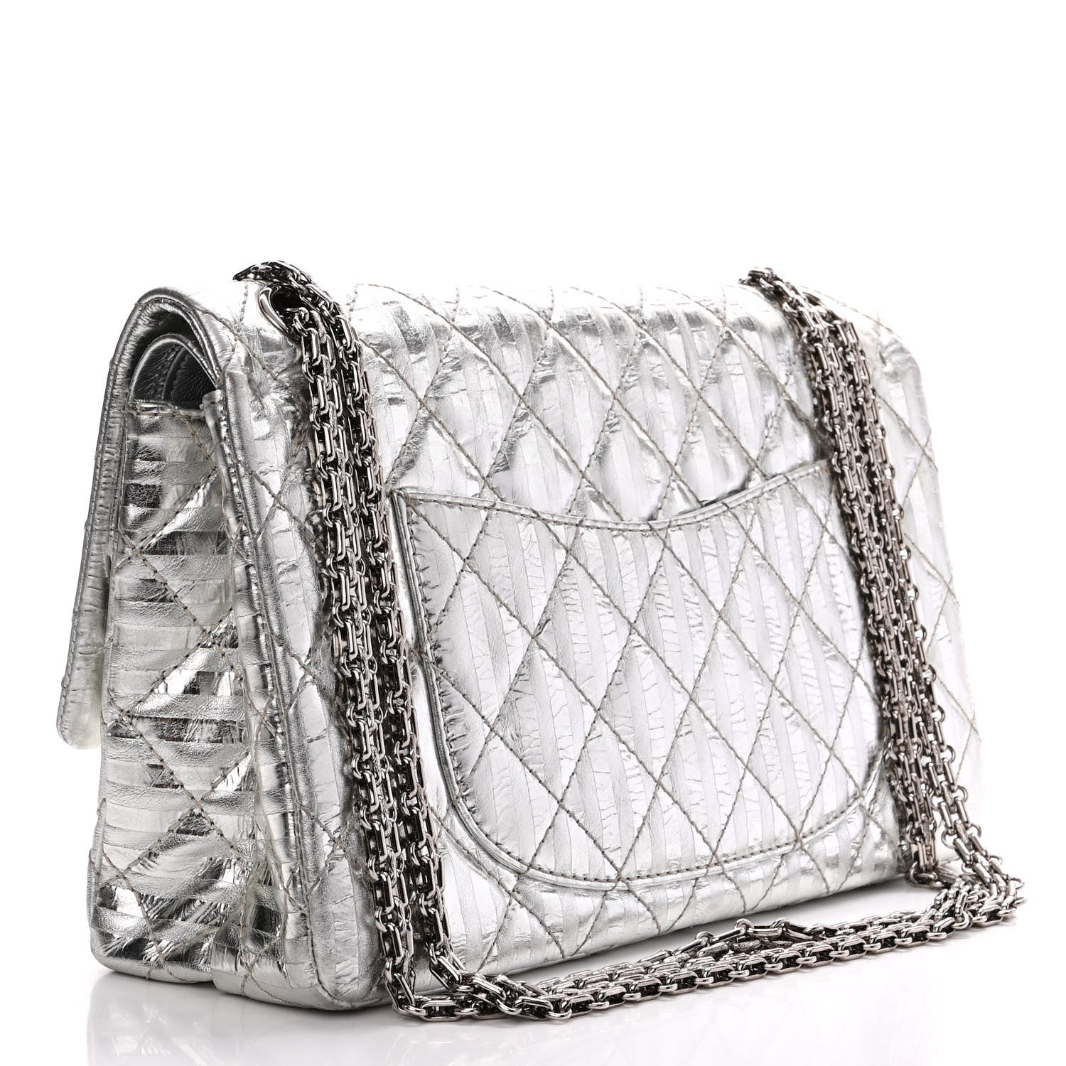 Chanel Metallic Calfskin Striped 2.55 Reissue Flap Silver 3 of 12