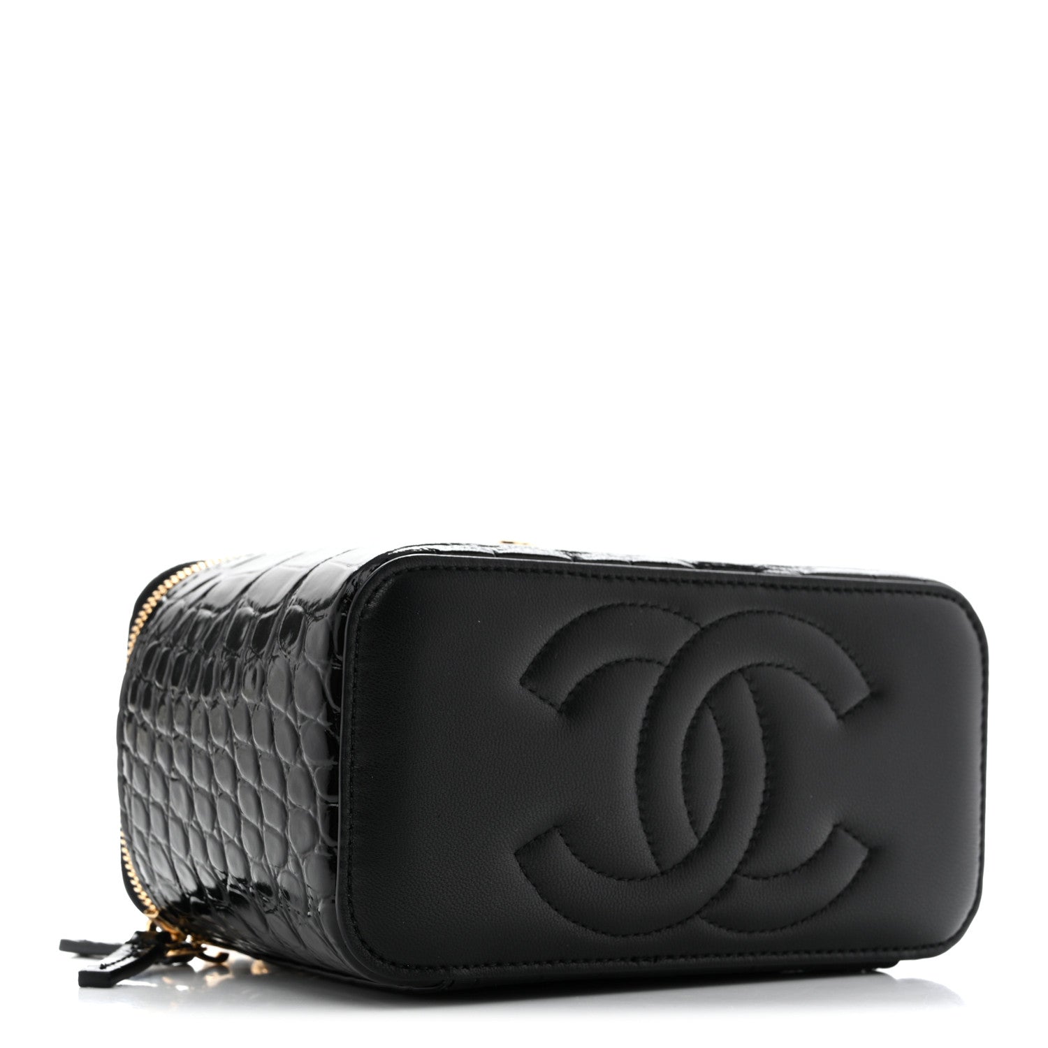 Chanel Calfskin Crocodile Embossed Crococo Small Top Handle Vanity