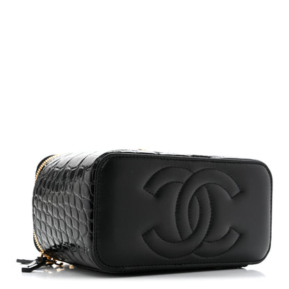 Chanel Calfskin Crocodile Embossed Crococo Small Top Handle Vanity Case With Chain Emerald 4 of 11