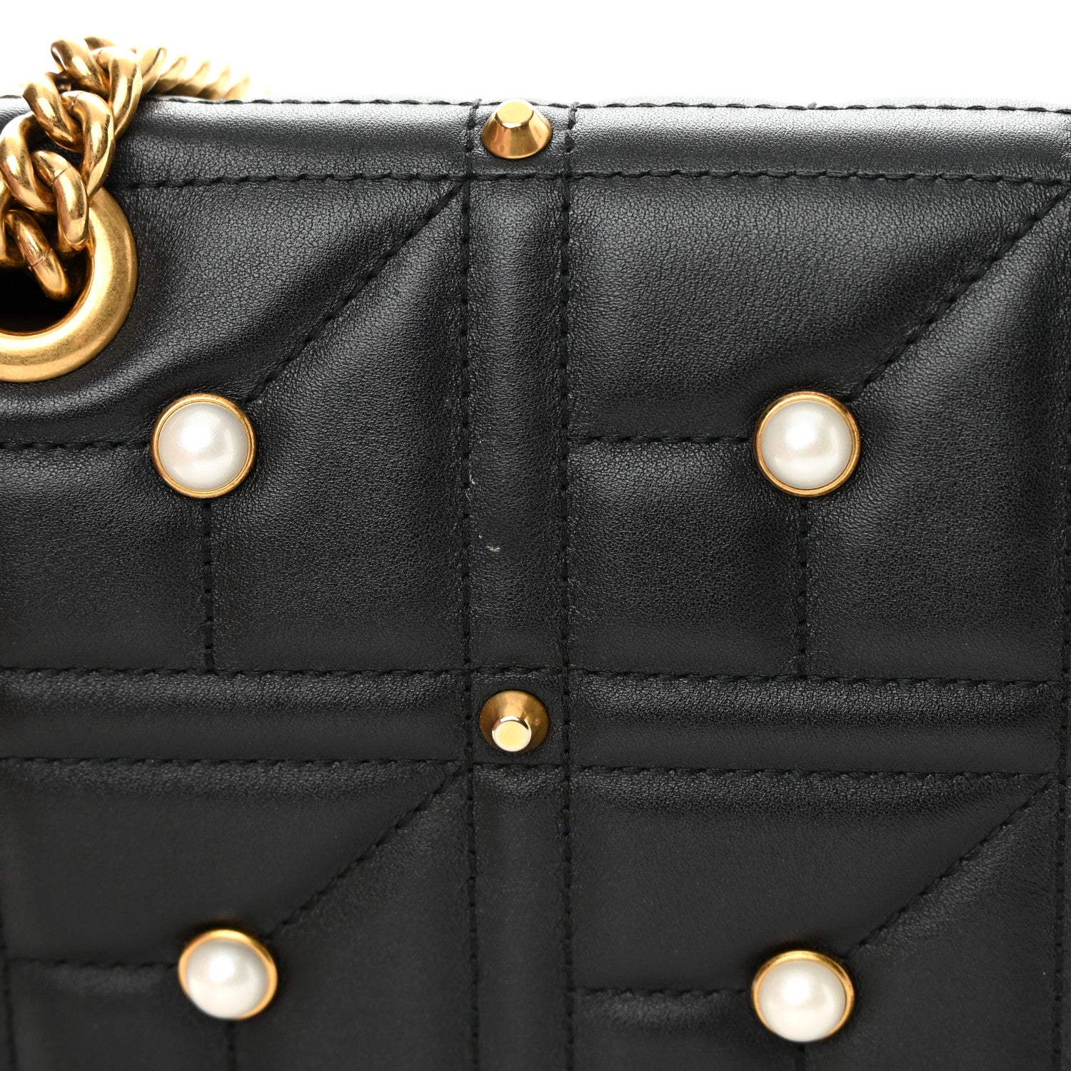 Gucci Calfskin Matelasse Studded Small Pearly GG Marmont Shoulder Bag Black 15 of 15