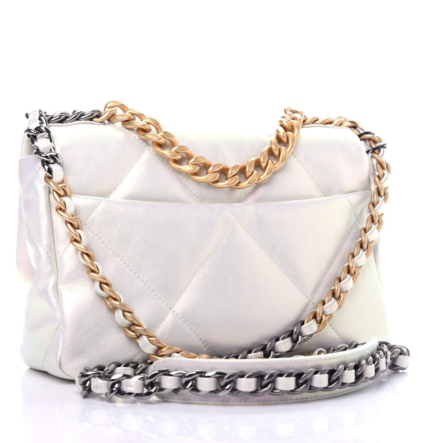 Iridescent Calfskin Quilted Medium Chanel 19 Flap White