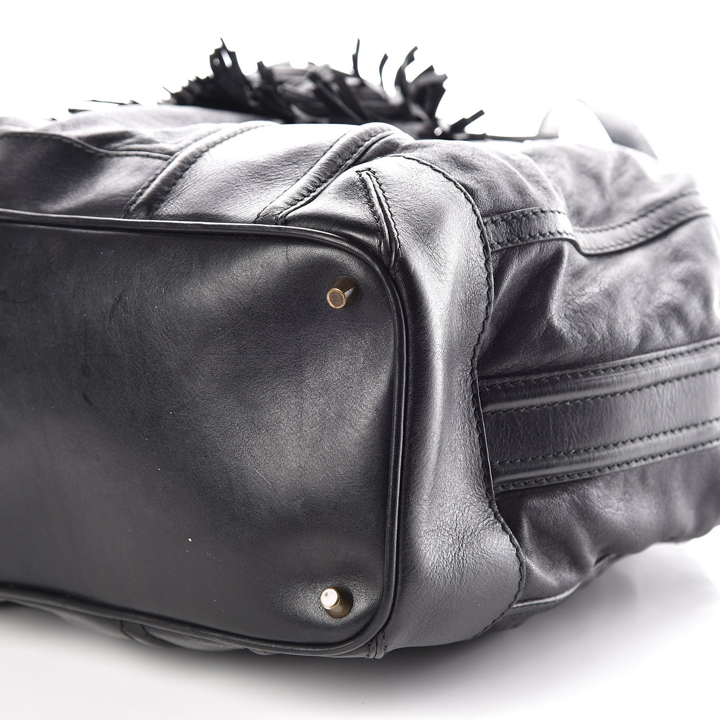 Grainy Calfskin Tassel Drawstring Shoulder Bag Black