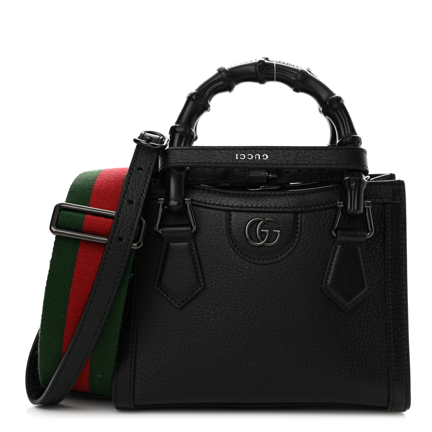Gucci Textured Dollar Calfskin Web Monochrome Mini Diana Tote Bag Black 1 of 9