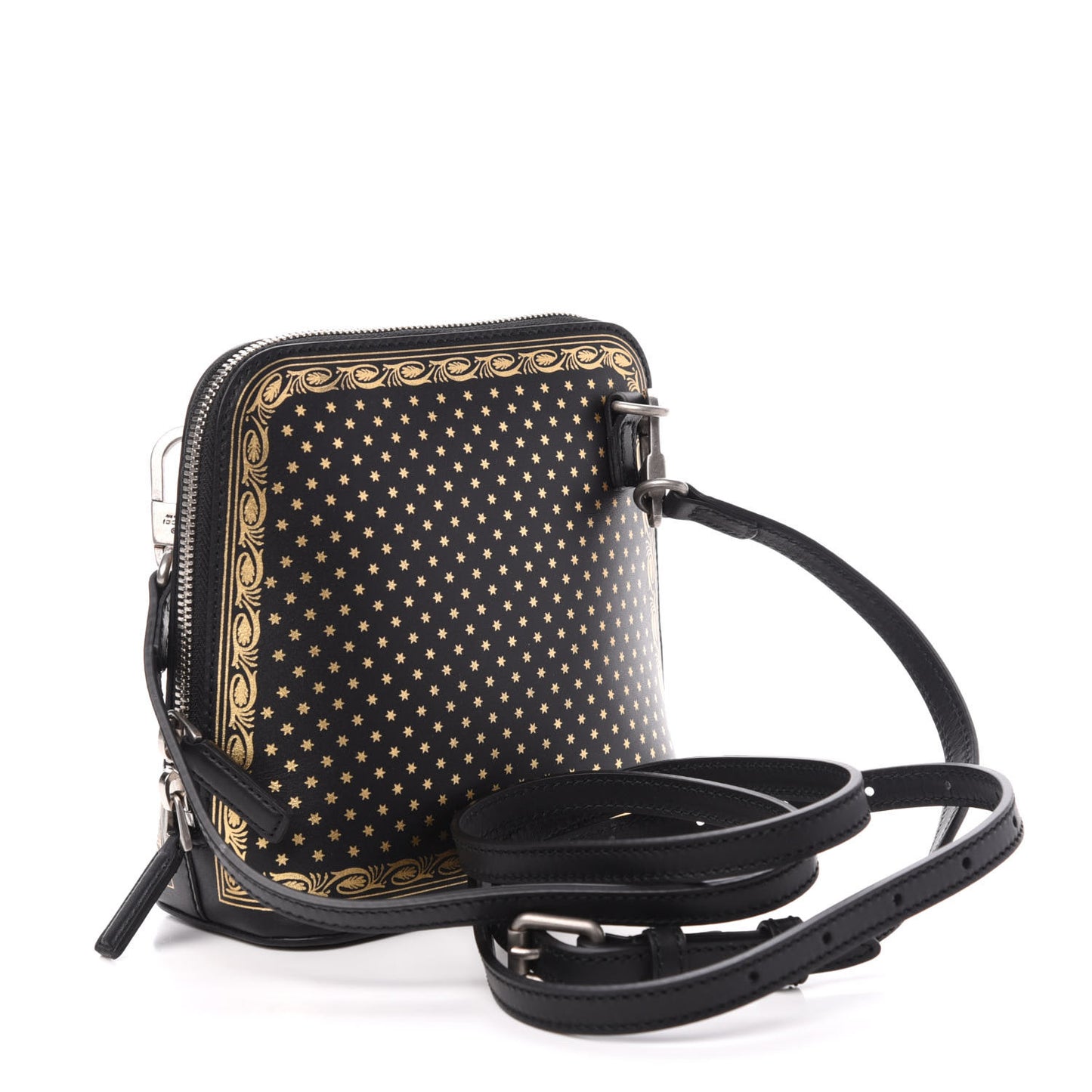 X SEGA Calfskin GUCCY Stars Mini Dome Shoulder Bag Black Gold