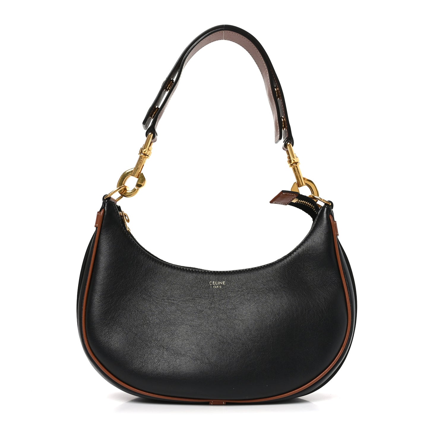 Smooth Calfskin Medium Strap Ava Shoulder Bag Black Tan