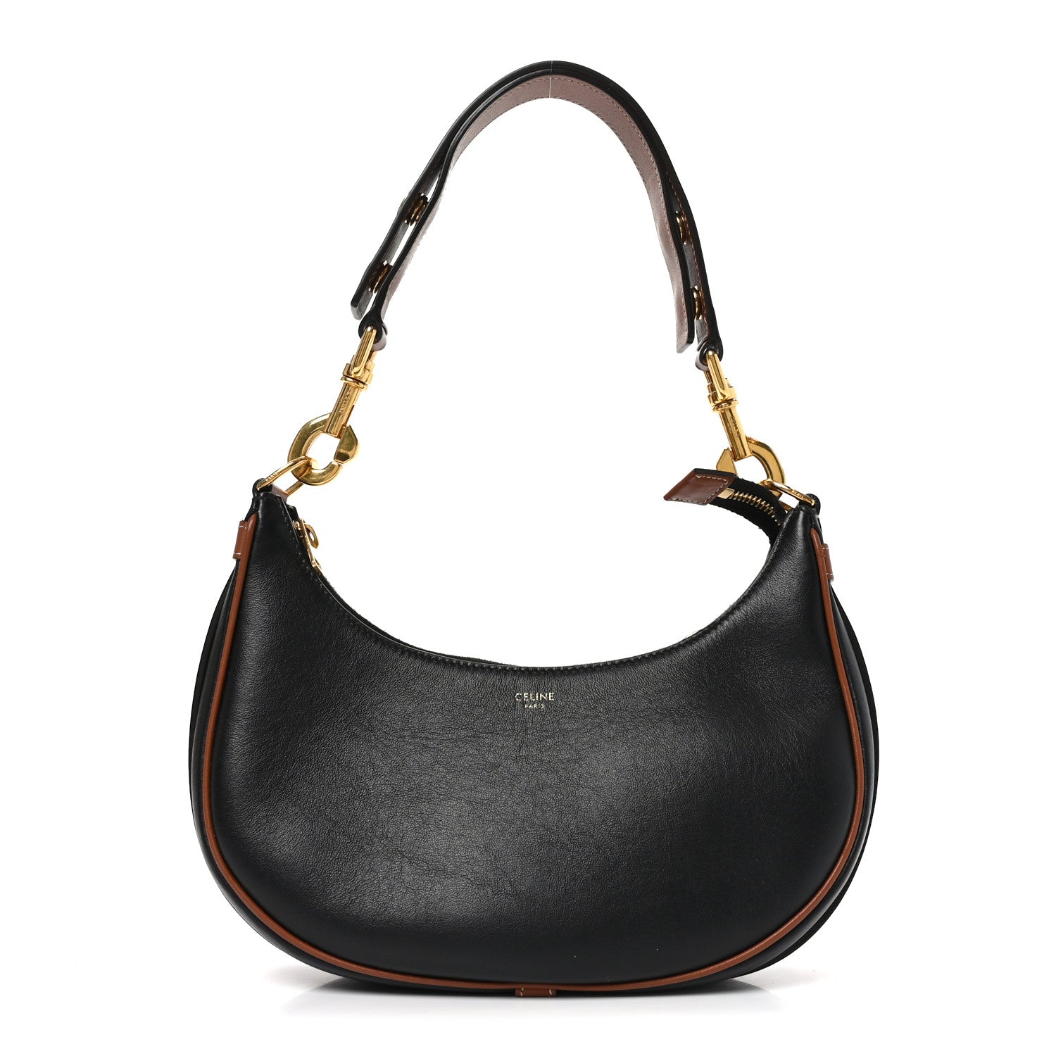 Celine Smooth Calfskin Medium Strap Ava Shoulder Bag Black Tan 1 of 9