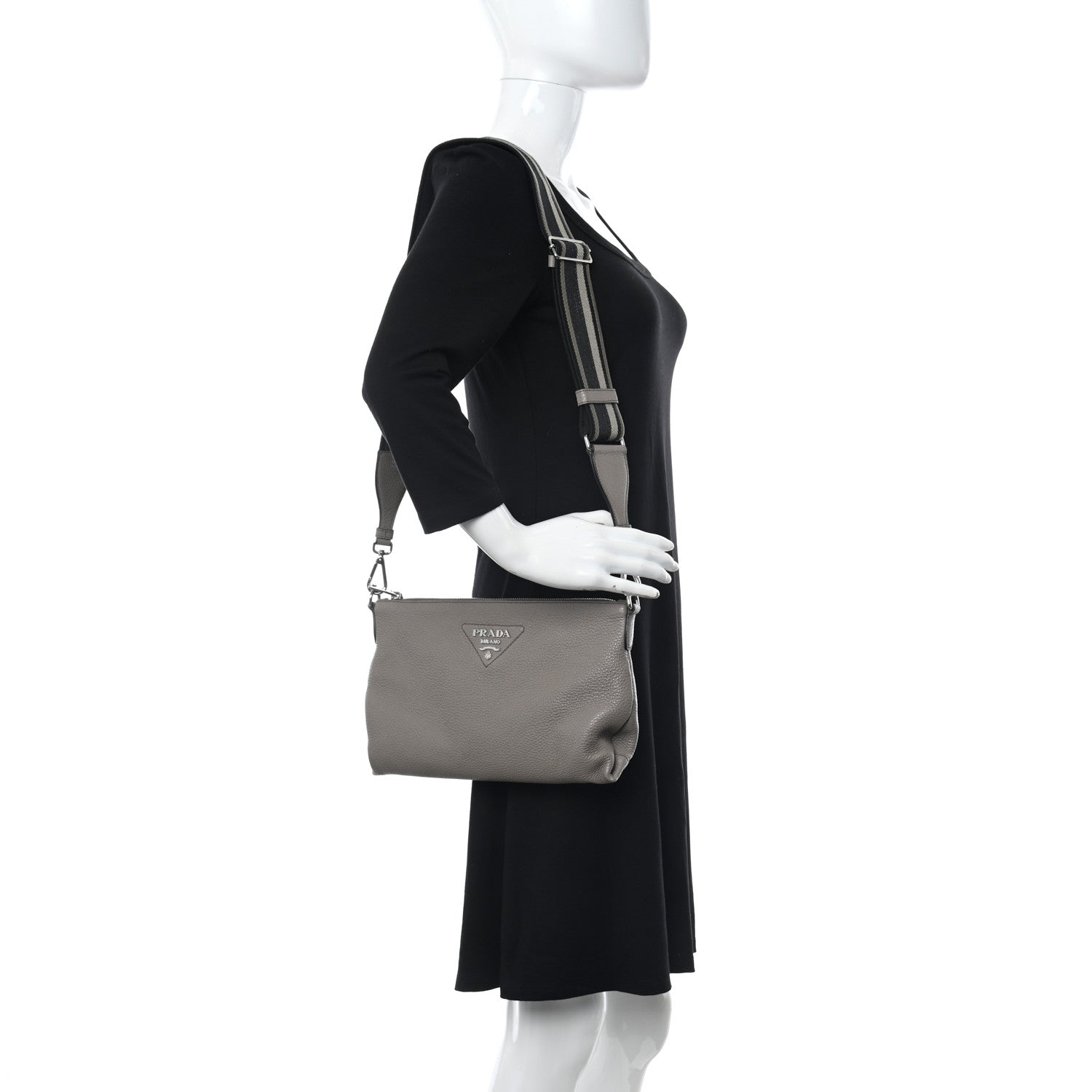 Prada Vitello Daino Soft Zippered Shoulder Bag Argilla 2 of 9