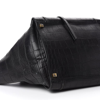 Celine Crocodile Embossed Calfskin Medium Phantom Luggage Black 6 of 15
