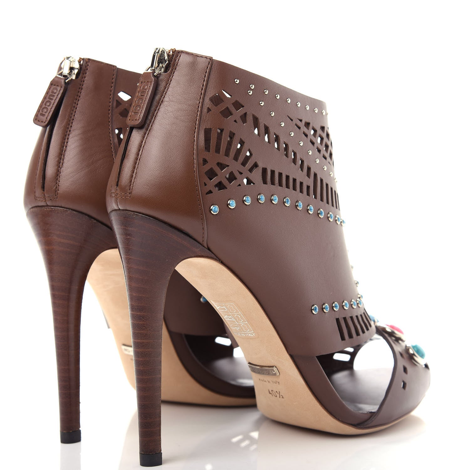 Gucci Calfskin Laser Cut Lika Ankle Boot 40.5 Nut Brown 4 of 9