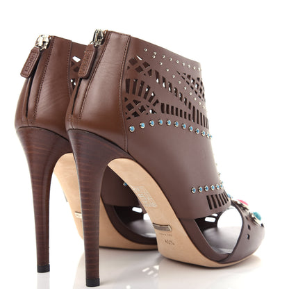 Gucci Calfskin Laser Cut Lika Ankle Boot 40.5 Nut Brown 4 of 9