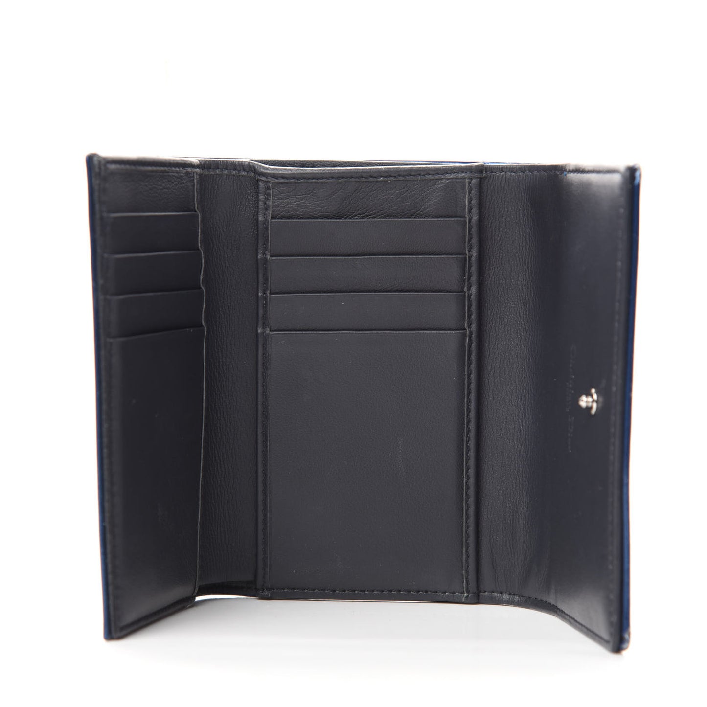 Metallic Patent Micro-Cannage Diorama Elancee Wallet Mirror Blue