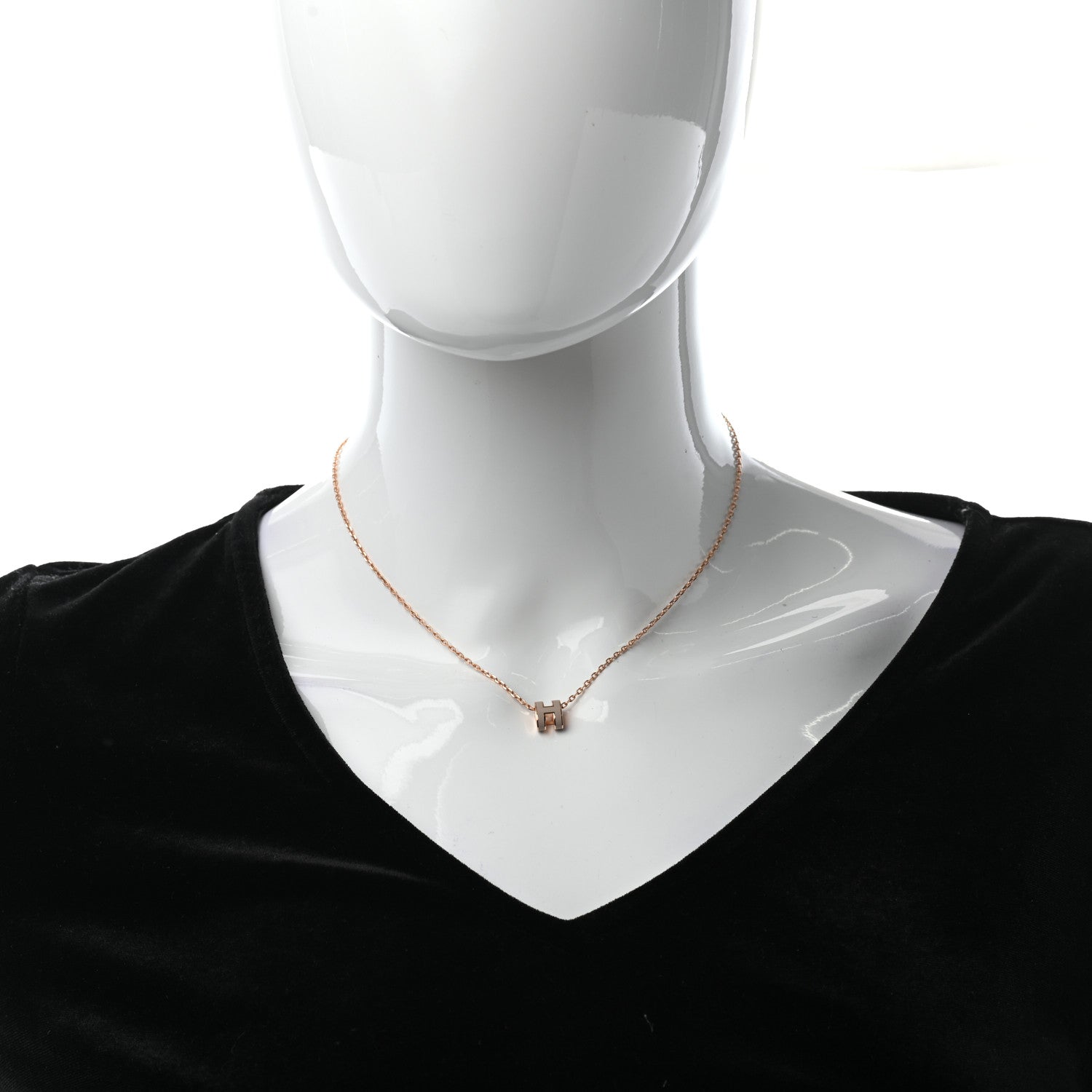 Hermes Lacquered Rose Gold Mini Pop H Pendant Necklace Marron Glace 2 of 6