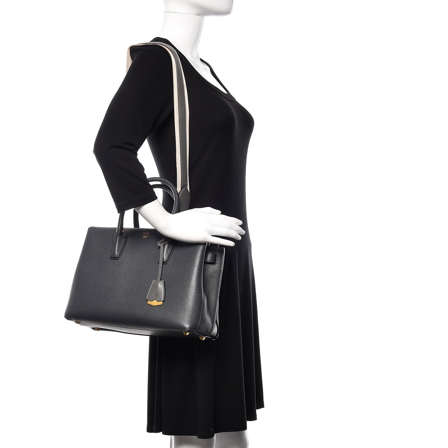 MCM Grained Calfskin Medium Milla Tote Phantom Grey 2 of 11
