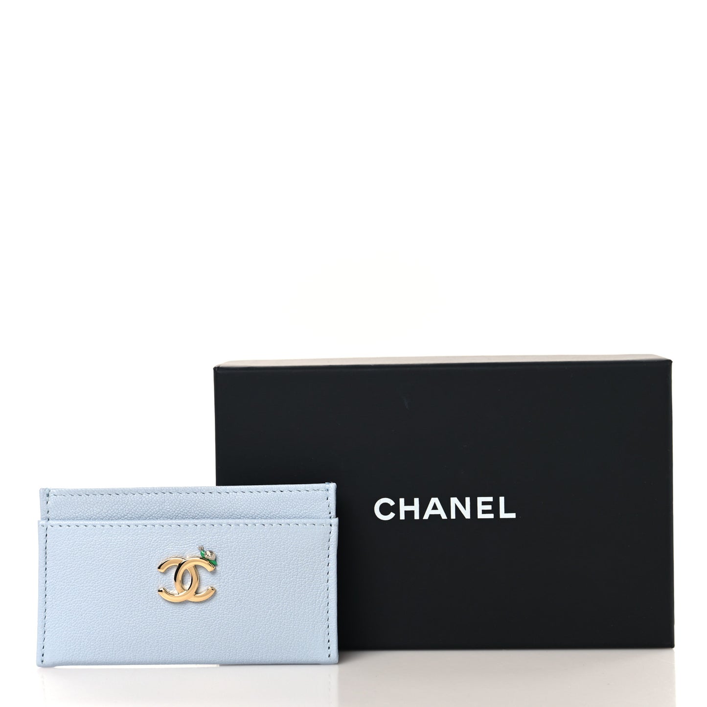 Grained Goatskin CC Snail Card Holder Light Blue Beige