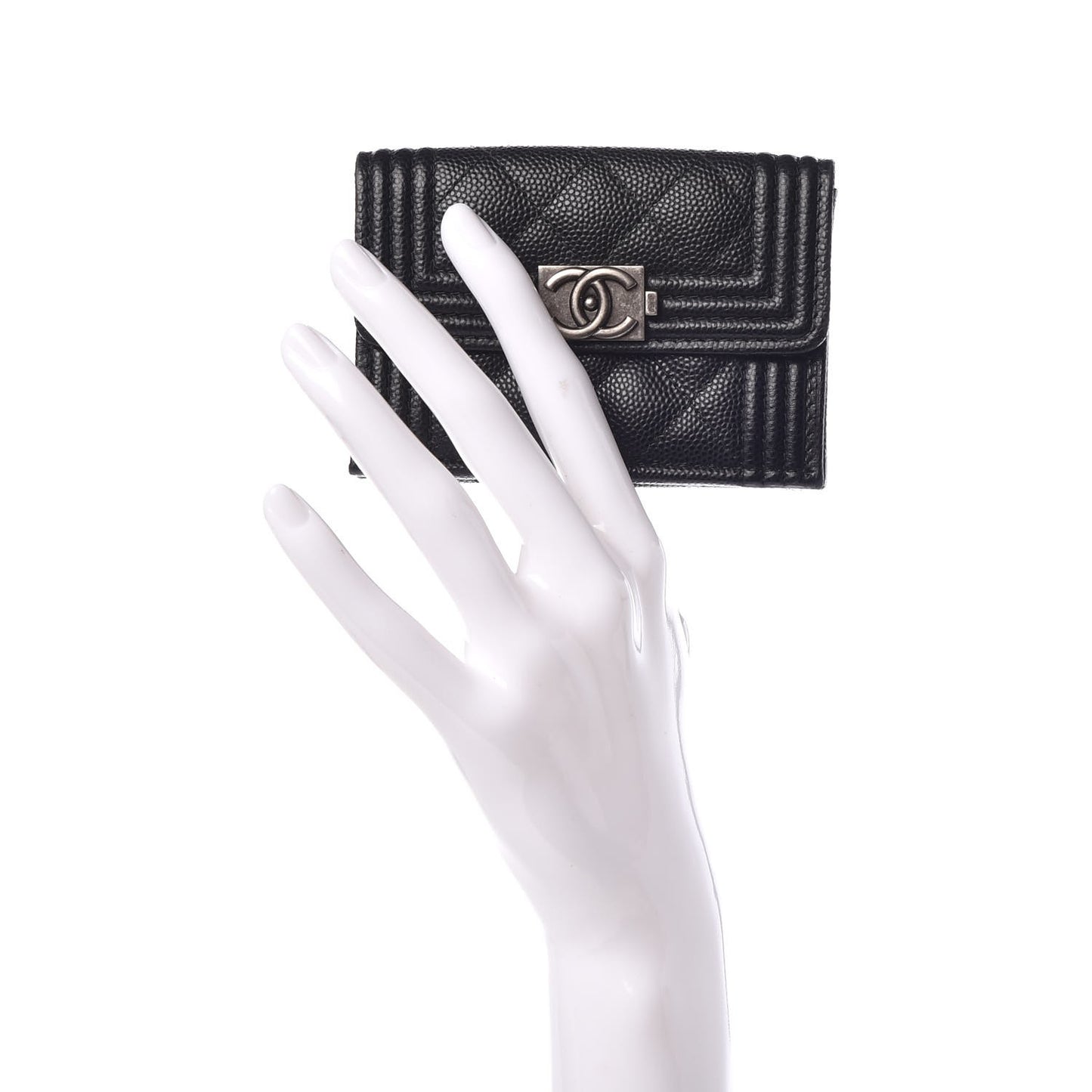 Caviar Quilted Small Boy Flap Wallet Black