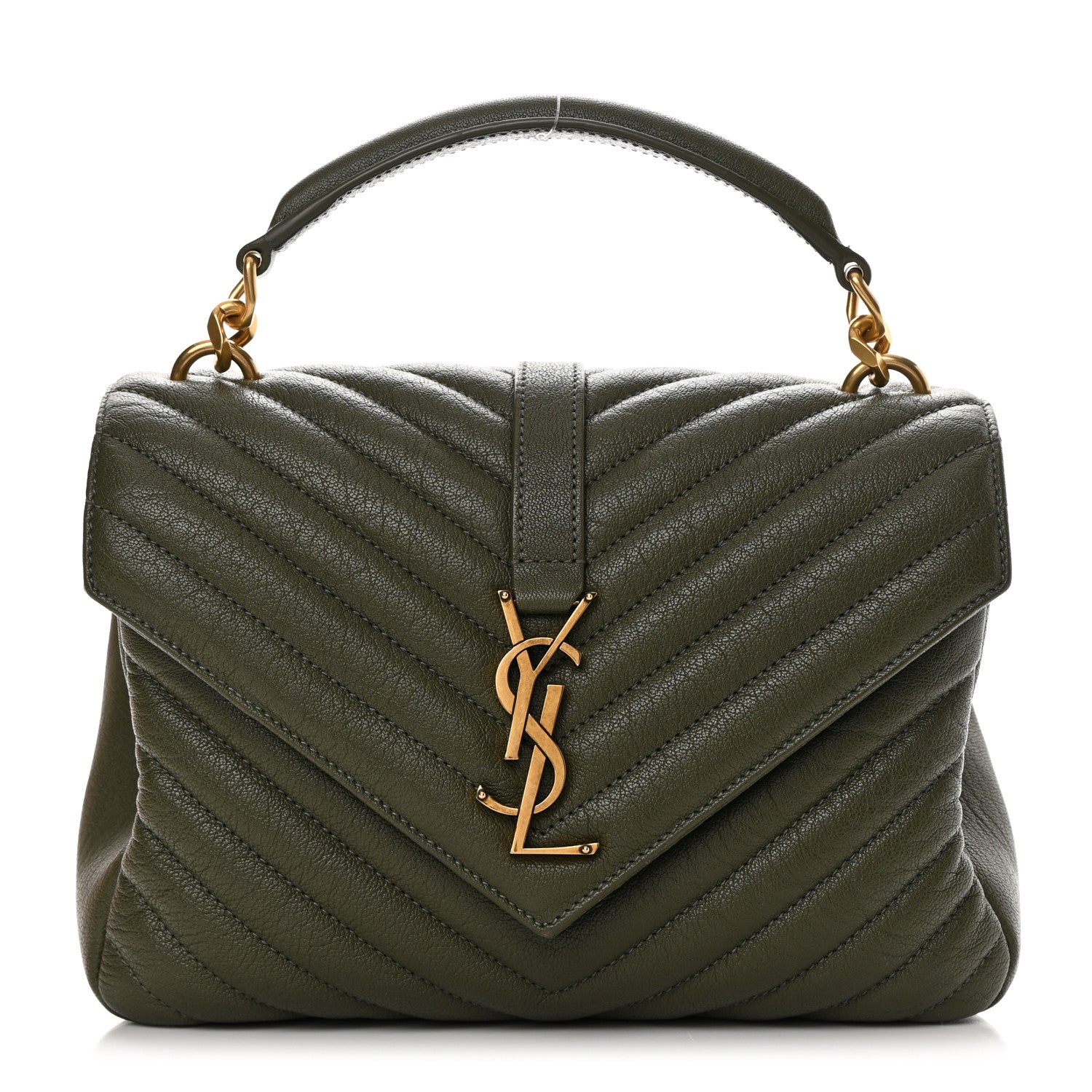 Saint Laurent Sheepskin Matelasse Chevron Monogram Medium College Bag Military Olive 1 of 14
