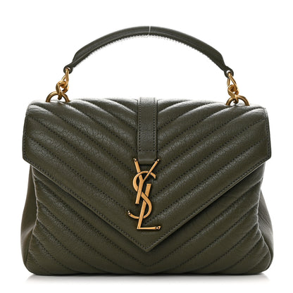 Saint Laurent Sheepskin Matelasse Chevron Monogram Medium College Bag Military Olive 1 of 14