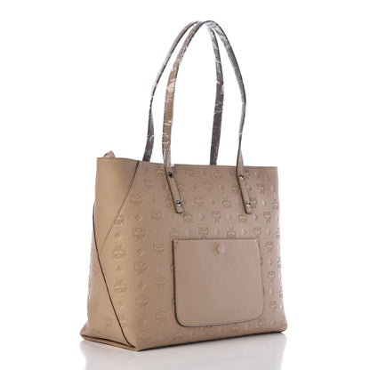 MCM Calfskin Ottomar Monogram Medium Klara Top Zip Tote New Beige 3 of 12