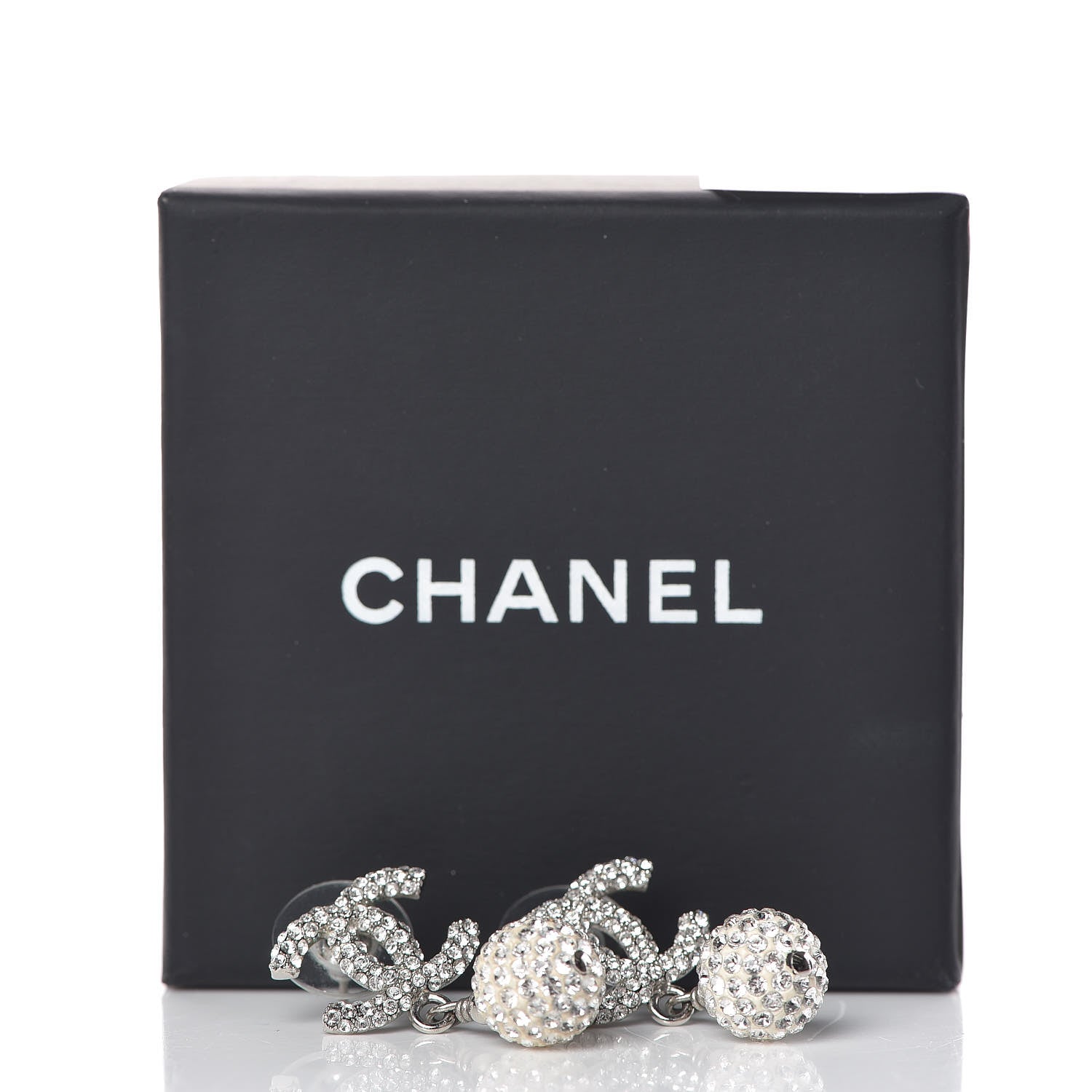 Chanel Crystal CC Drop Earrings Silver 5 of 5