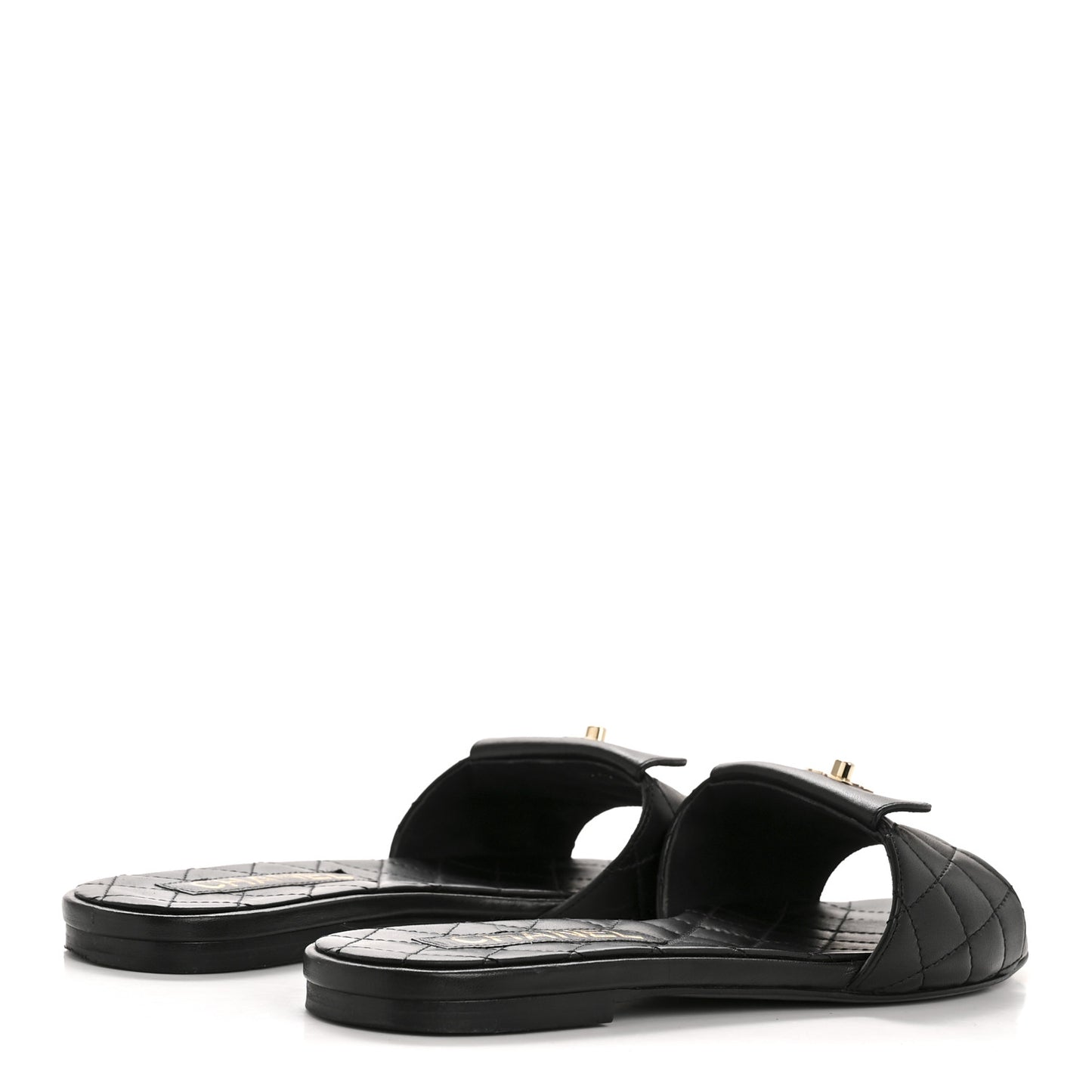 Lambskin Quilted CC Turnlock Sandals 38.5 Black