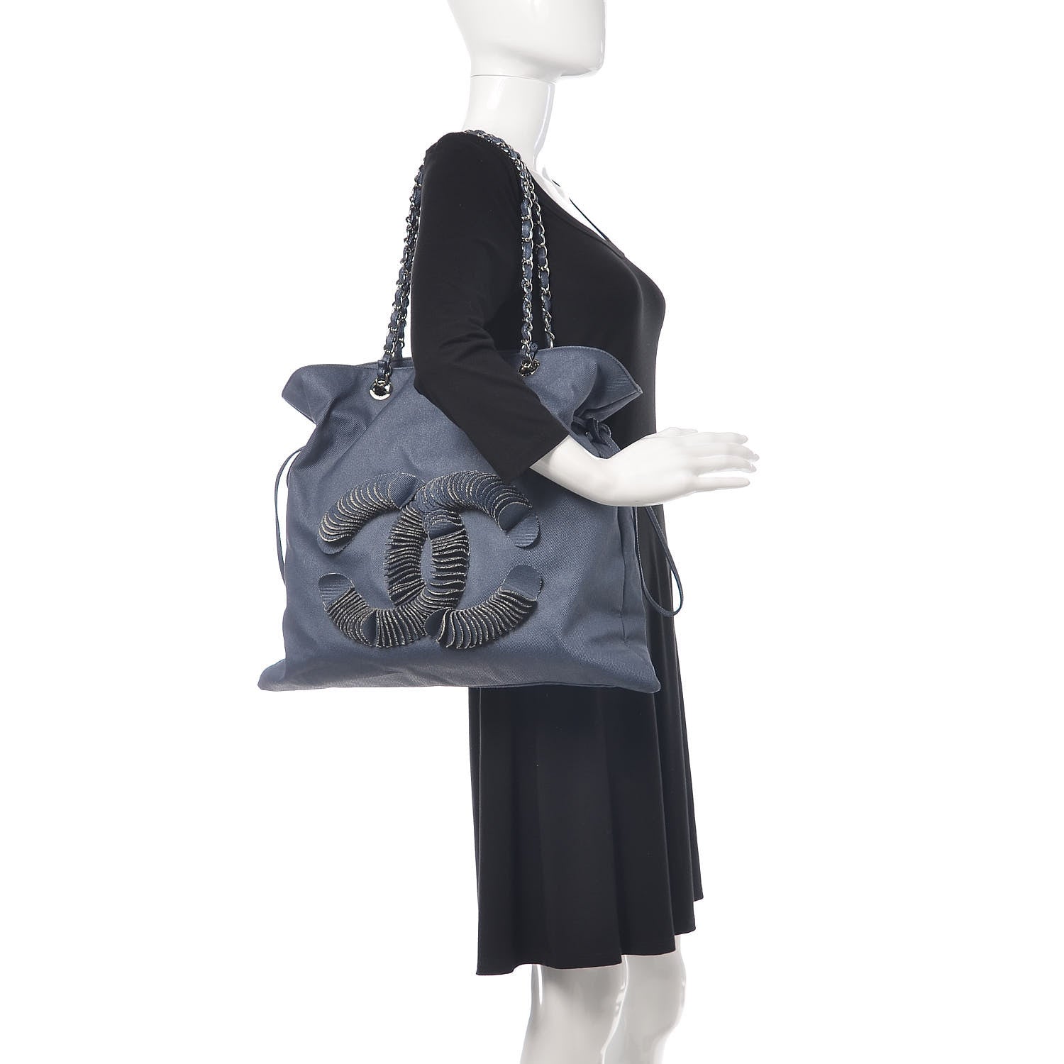 Chanel Denim Large CC Discus Tote Blue 2 of 7